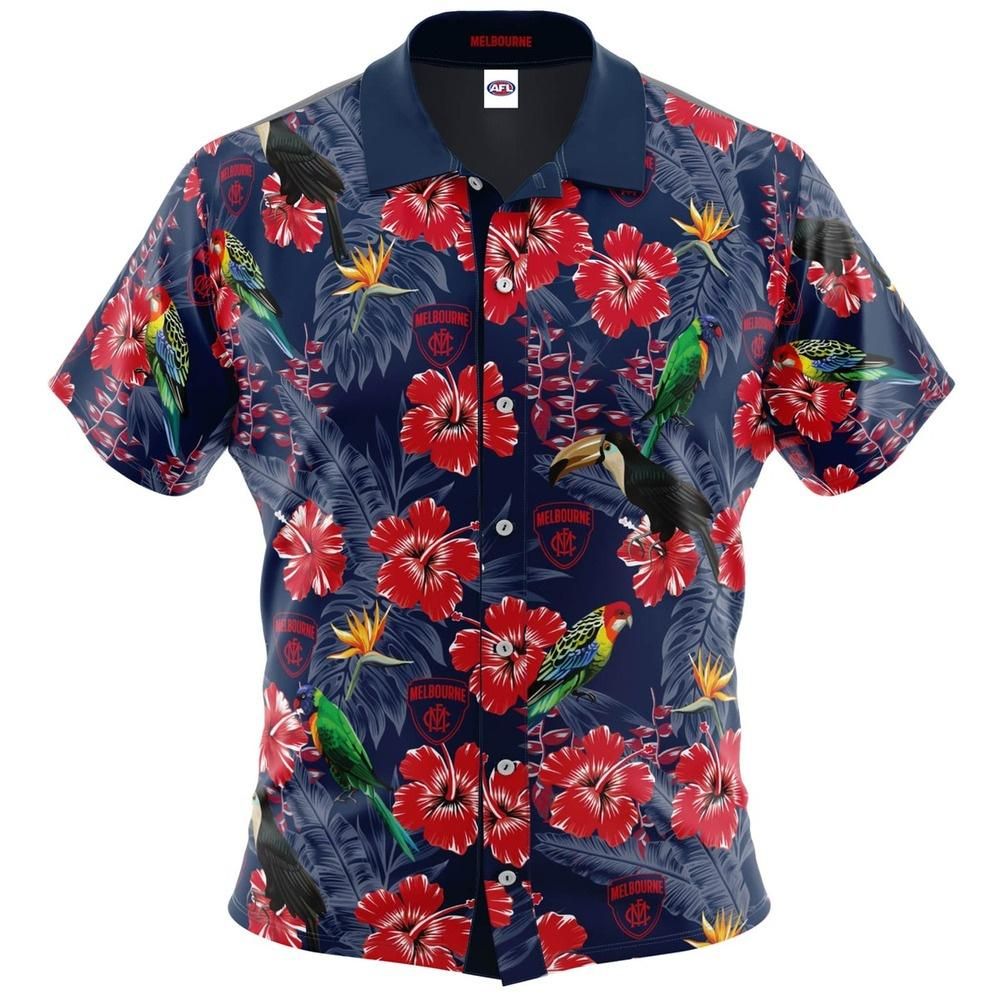 Melbourne Demons Hawaiian Aloha Shirt Hawaiian Shorts Beach Short Sleeve, Hawaiian Shirt Gift, Christmas Gift