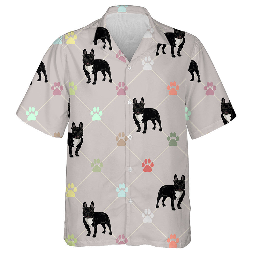 French Bulldog And Paw Colored Traces Hawaiian Shirt,Hawaiian Shirt Gift, Christmas Gift