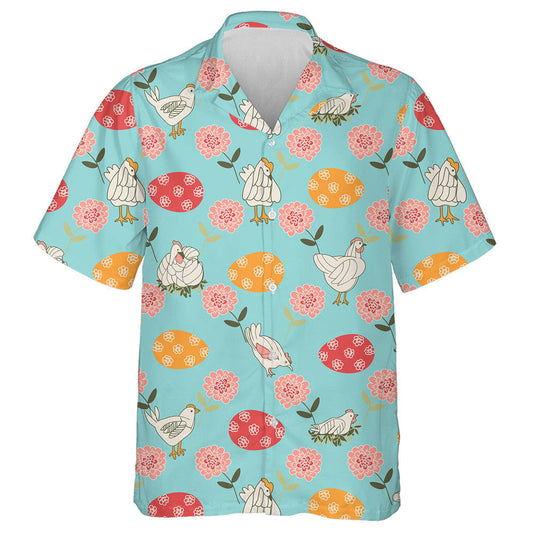 Funny Chicken With Colorful Eggs And Flowers 1 Hawaiian Shirt, Hawaiian Shirt Gift, Christmas Gift