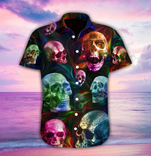 Colorful Skull Tropical Psychedelic Hawaiian Shirt, Hawaiian For Gift