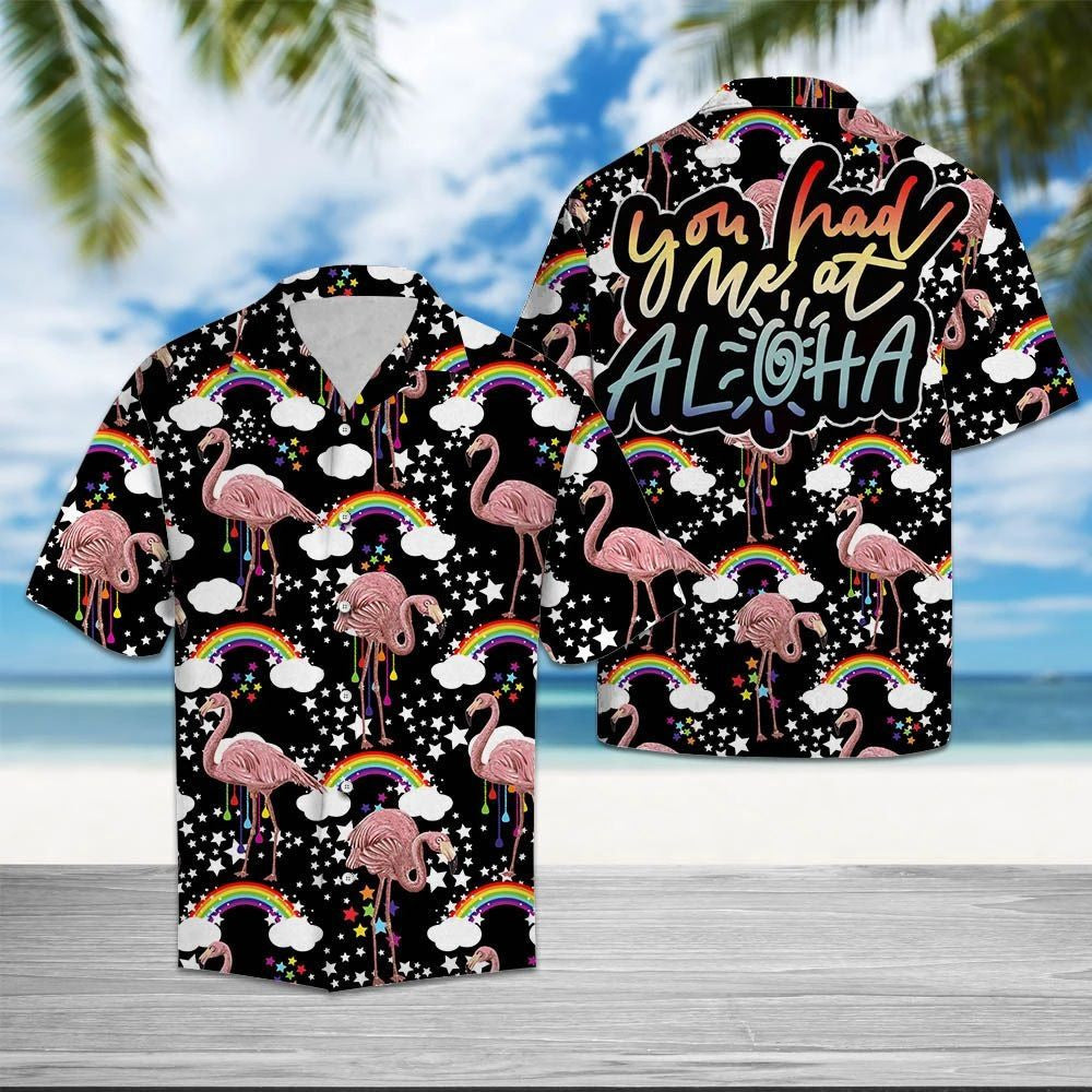 Stunning Rainbow And Flamingo You Had Me At Aloha Hawaiian Shirt, Hawaiian Shirt Gift, Christmas Gift