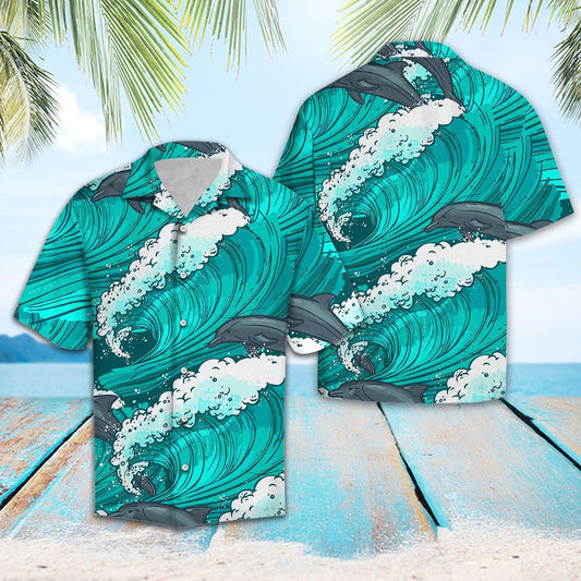 Dolphin The Power Of Waves Design Hawaiian Shirt,Hawaiian Shirt Gift, Christmas Gift