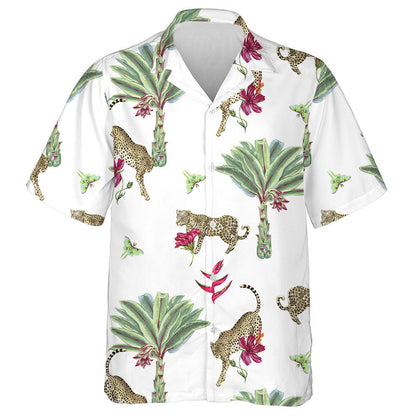 Modern Cartoon Leopard And Bird Of Paradise Flower Hawaiian Shirt, Hawaiian Shirt Gift, Christmas Gift