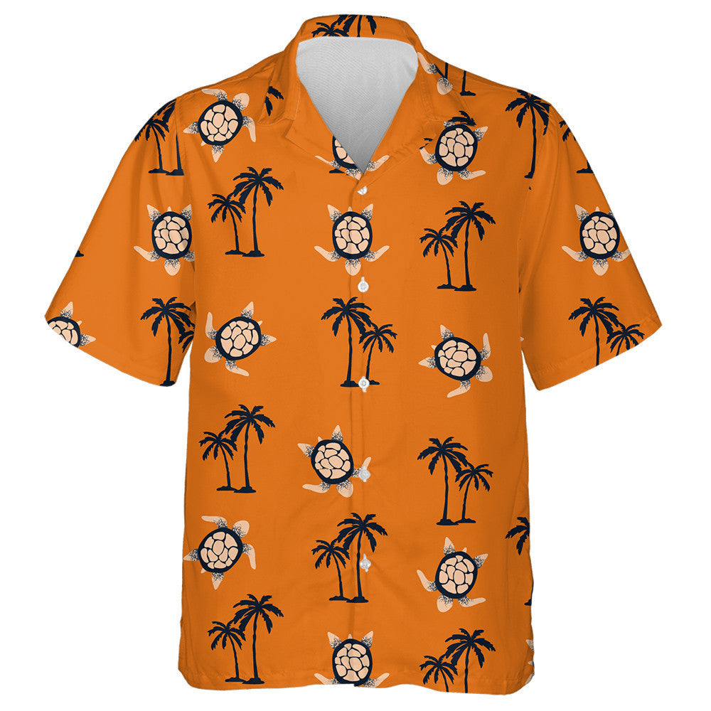 Palmen und Schildkröten auf orange tropischem Hintergrund Hawaiihemd, Hawaiihemd Geschenk, Weihnachtsgeschenk