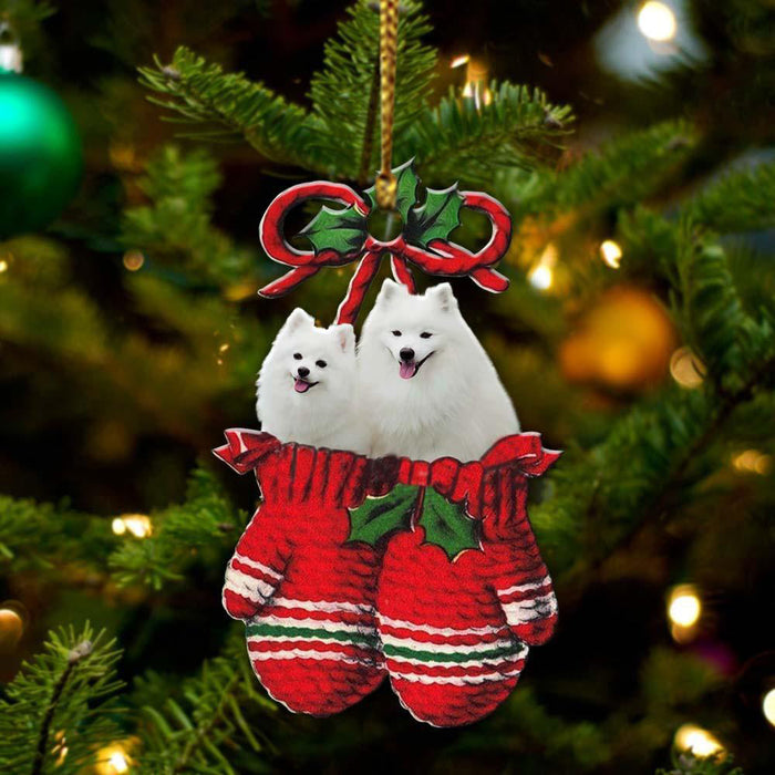 American Eskimo Inside Your Gloves Christmas Holiday-Two Sided Christmas Plastic Hanging Ornament, Christmas Ornament Gift, Christmas Gift, Christmas Decoration