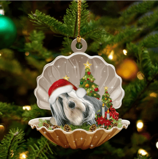 Cute Bearded Collie Sleeping in Pearl Dog Christmas Ornament Flat Acrylic, Christmas Gift,Christmas Decoration