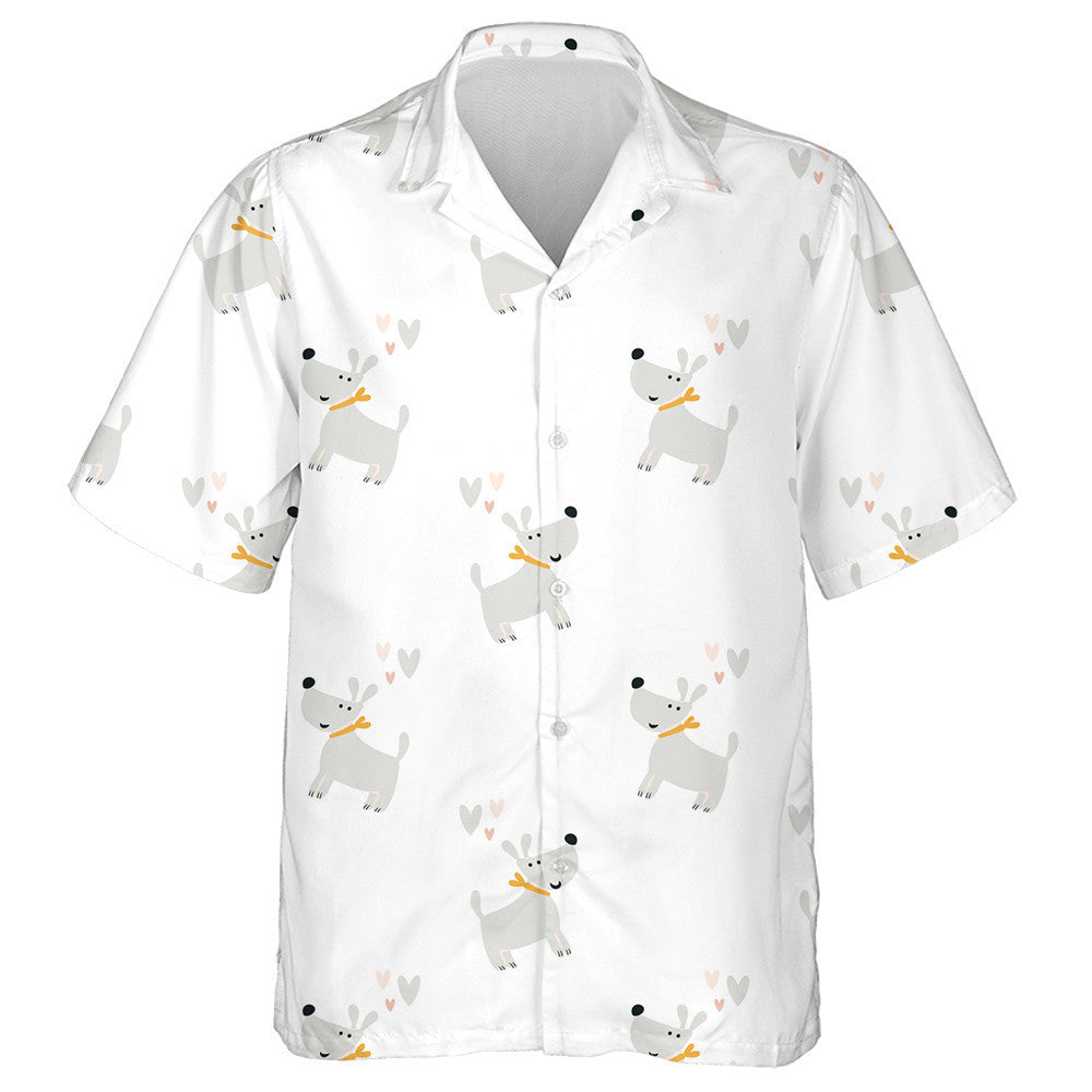 Cartoon Hand Drawn Loving Dogs Isolated Background Hawaiian Shirt, Hawaiian Shirt Gift, Christmas Gift