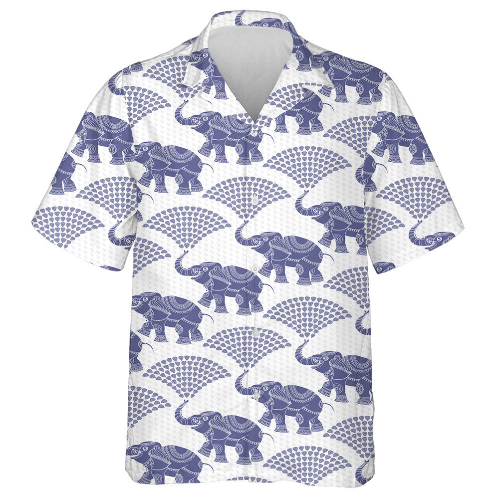 Happy Dark Blue Elephant With Fountain Water Drops Hawaiian Shirt, Hawaiian Shirt Gift, Christmas Gift