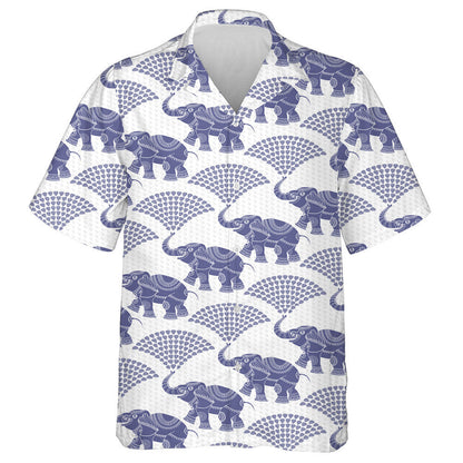 Happy Dark Blue Elephant With Fountain Water Drops Hawaiian Shirt, Hawaiian Shirt Gift, Christmas Gift