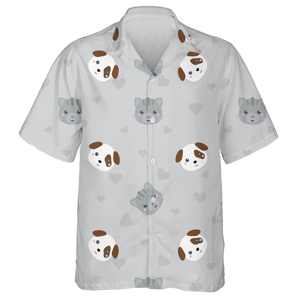 Animal Cat And Dog On Grey Background With Love Hawaiian Shirt, Hawaiian Shirt Gift, Christmas Gift