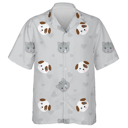 Animal Cat And Dog On Grey Background With Love Hawaiian Shirt, Hawaiian Shirt Gift, Christmas Gift