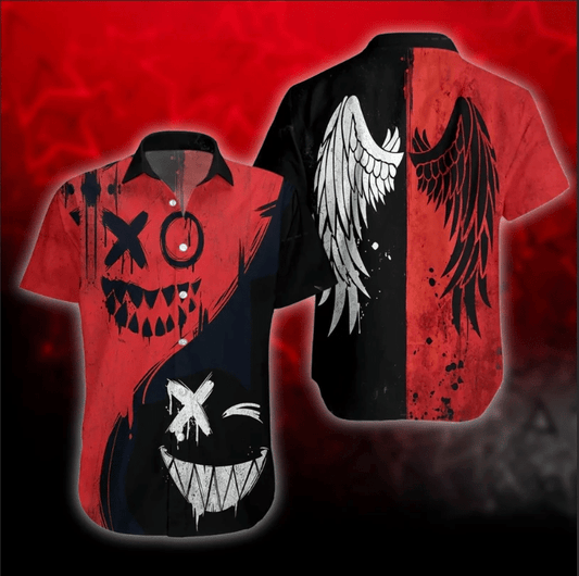 Happy Halloween Angels And Demons Dramatic Hawaiian Shirt, Hawaiian For Gift