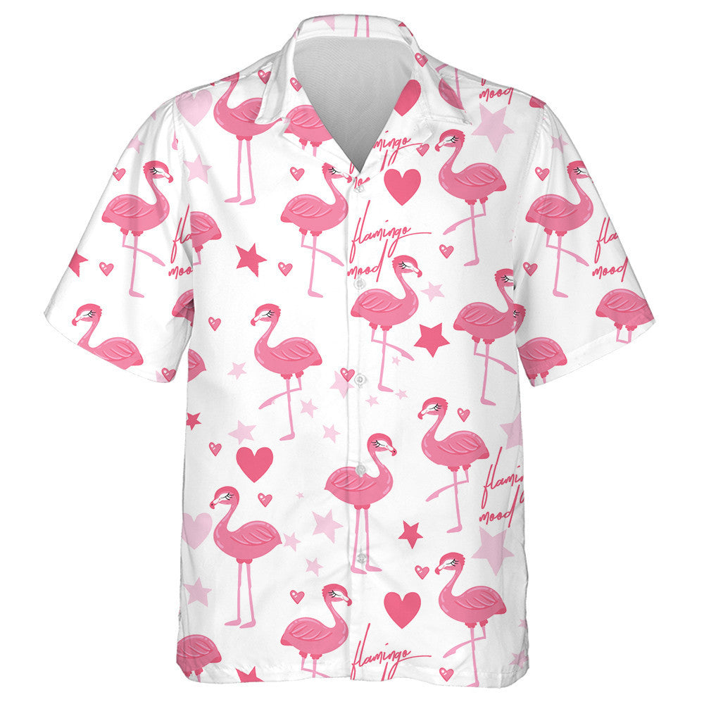Cute Flamingo Sleeping With Pink Stars And Hearts Hawaiian Shirt, Hawaiian Shirt Gift, Christmas Gift