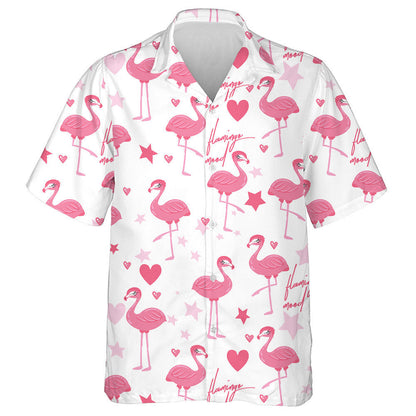 Cute Flamingo Sleeping With Pink Stars And Hearts Hawaiian Shirt, Hawaiian Shirt Gift, Christmas Gift