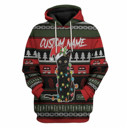 3D Custom Schwarze Katze Hässliche Weihnachten T-Shirt Hoodie Bekleidung