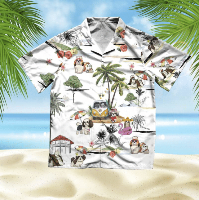 Shih Tzu Beach Style Pretty Ornamental Hawaiian Shirt,Hawaiian Shirt Gift, Christmas Gift