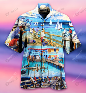 Fishing Pier Unisex Hawaiian Shirt_ Hawaiian Shirt Gift, Christmas Gift