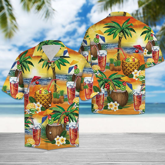 Paradise Sangria With Palm Tree Sunrise Scene Design Hawaiian Shirt, Hawaiian Shirt Gift, Christmas Gift