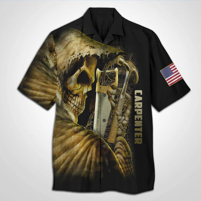 Cool Gift For Halloween Carpenter Skull 3D Hawaiian Shirt, Hawaiian Shirt Gift, Christmas Gift
