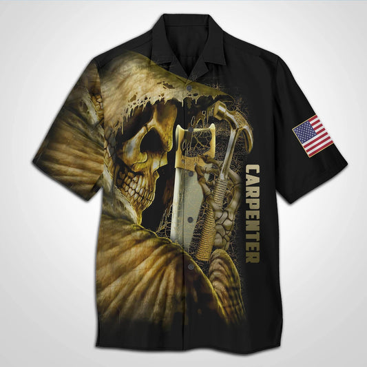 Cool Gift For Halloween Carpenter Skull 3D Hawaiian Shirt, Hawaiian Shirt Gift, Christmas Gift