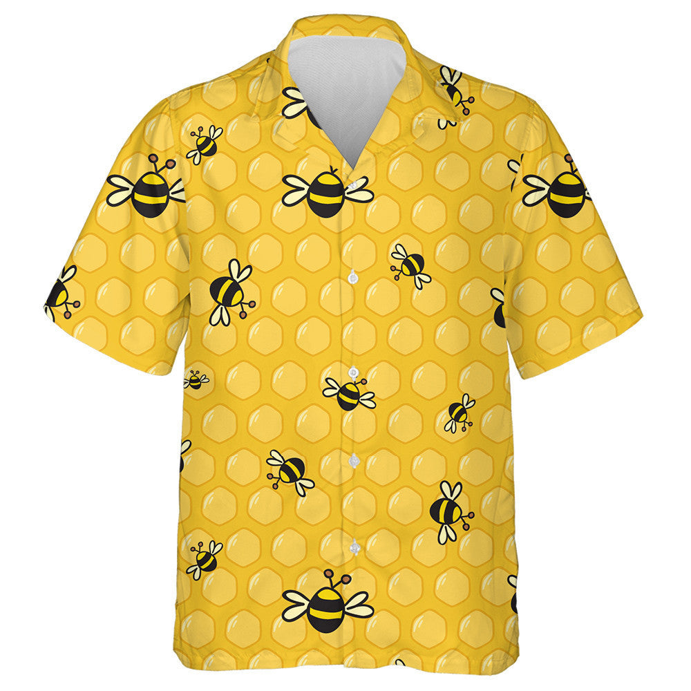 Natural Summer Colorful Bees On The Honeycomb Hawaiian Shirt, Hawaiian Shirt Gift, Christmas Gift