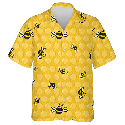 Natural Summer Colorful Bees On The Honeycomb Hawaiian Shirt, Hawaiian Shirt Gift, Christmas Gift