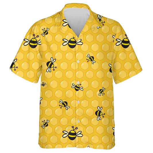 Natural Summer Colorful Bees On The Honeycomb Hawaiian Shirt, Hawaiian Shirt Gift, Christmas Gift