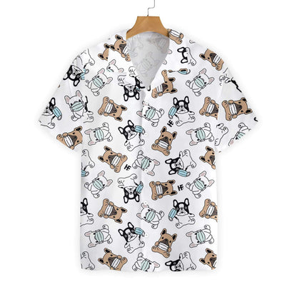 Cute French Bulldog With Face Mask White Background Hawaiian Shirt, Hawaiian Shirt Gift, Christmas Gift
