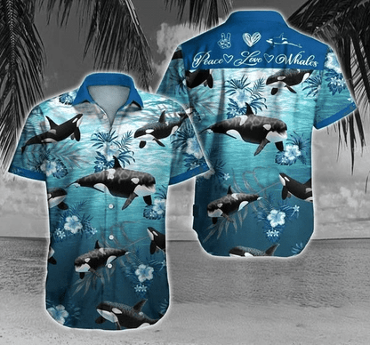 Orca Under The Ocean Flower Pattern Hawaiian Shirt,Hawaiian Shirt Gift, Christmas Gift