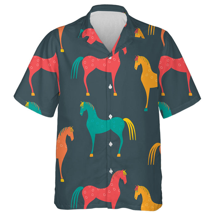 Wild Horses In Bright Colors On Dark Hawaiian Shirt, Hawaiian Shirt Gift, Christmas Gift