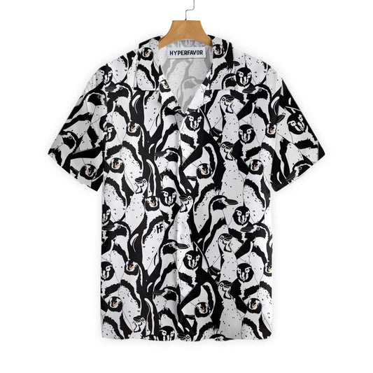 Black And White Penguin Design Hawaiian Shirt, Hawaiian Shirt Gift, Christmas Gift