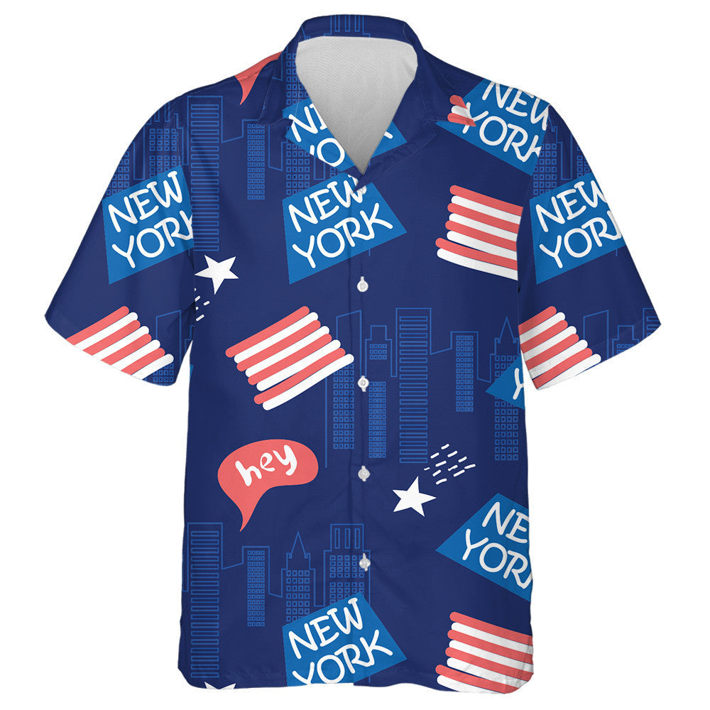 American Flag Outline New York City With Skyscrapers Hawaiian Shirt, Hawaiian Shirt Gift, Christmas Gift