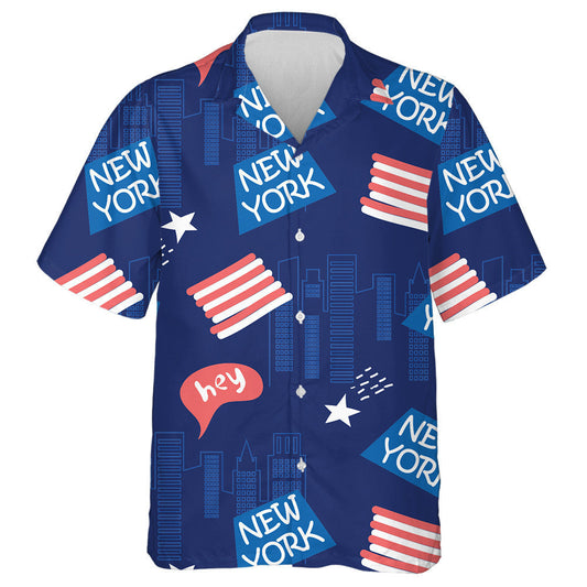 American Flag Outline New York City With Skyscrapers Hawaiian Shirt, Hawaiian Shirt Gift, Christmas Gift