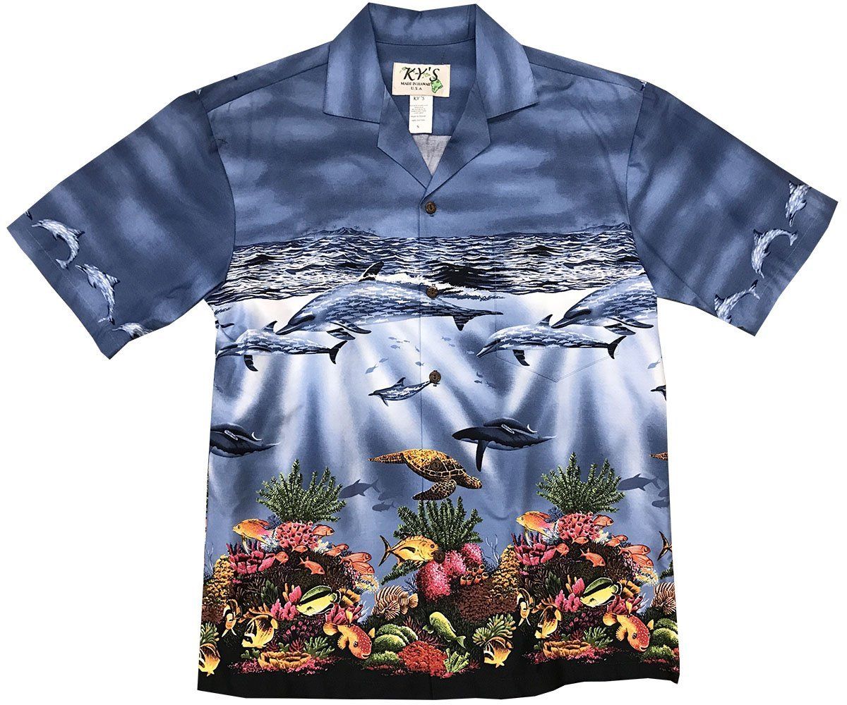 Reef Blue Hawaiian Aloha Shirt Hawaiian Shorts Beach Short Sleeve, Hawaiian Shirt Gift, Christmas Gift