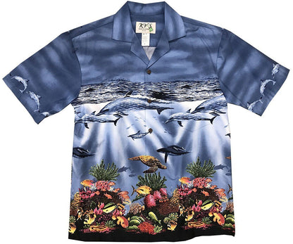 Reef Blue Hawaiian Aloha Shirt Hawaiian Shorts Beach Short Sleeve, Hawaiian Shirt Gift, Christmas Gift