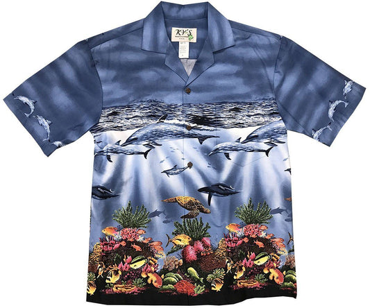 Reef Blue Hawaiian Aloha Shirt Hawaiian Shorts Beach Short Sleeve, Hawaiian Shirt Gift, Christmas Gift