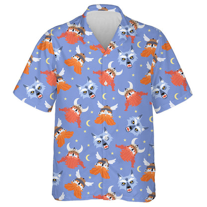 Viking Thor God Of Thunder And Wolf Heads Hawaiian Shirt, Hawaiian Shirt Gift, Christmas Gift