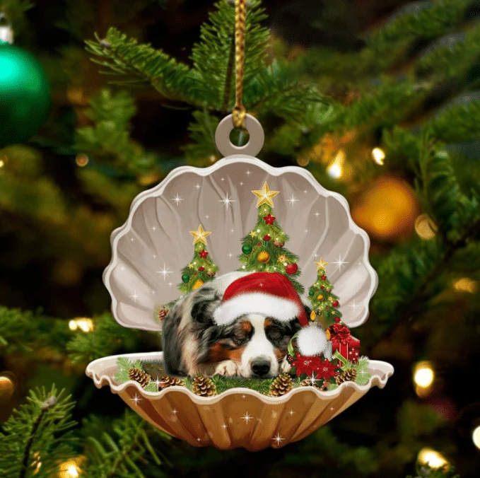 Cute Australian Shepherd Sleeping in Pearl Dog Christmas Ornament Flat Acrylic,Christmas Gift,Christmas Decoration