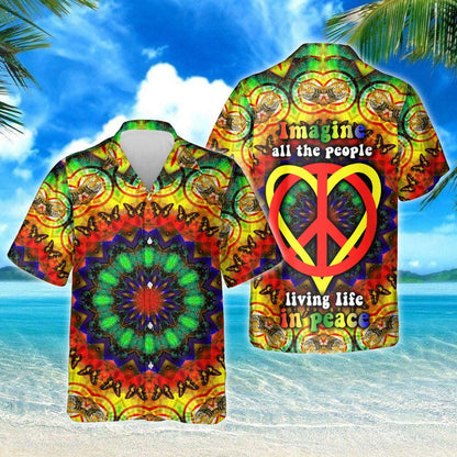 Vibrant Design Hawaiian Shirt Hippie Heart Living Life In Peace, Hawaiian Shirt Gift, Christmas Gift