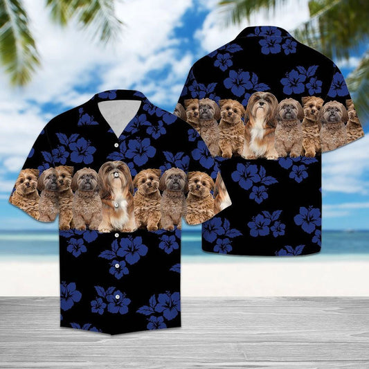 Awesome Lhasa Apso Dog Group On Hibiscus Pattern Hawaiian Shirt, Hawaiian Shirt Gift, Christmas Gift