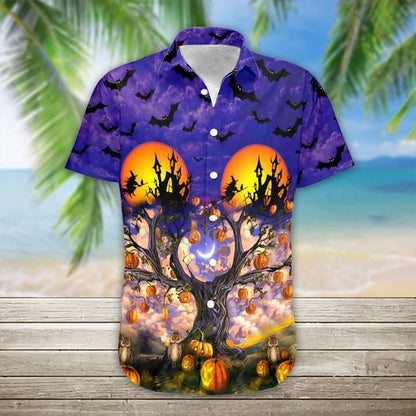 Halloween With Bright Full Moon Dramatic Hawaiian Shirt, Hawaiian For Gift