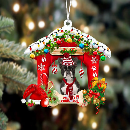 Boston terrier-Christmas House Two Sided Christmas Plastic Hanging Ornament, Christmas Ornament Gift, Christmas Gift, Christmas Decoration