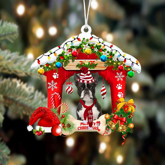 Boston terrier-Christmas House Two Sided Christmas Plastic Hanging Ornament, Christmas Ornament Gift, Christmas Gift, Christmas Decoration