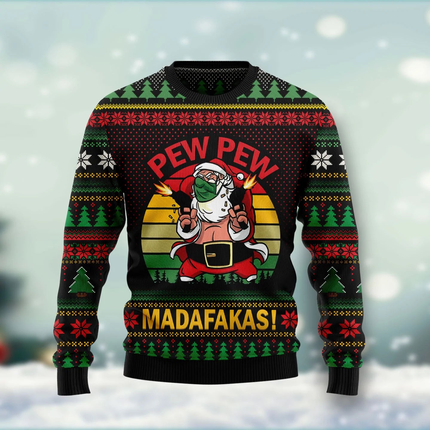 Pew Pew Madafakas Santa Claus unisex womens & mens, couples matching, friends, funny family ugly christmas holiday sweater gifts, Christmas Ugly Sweater