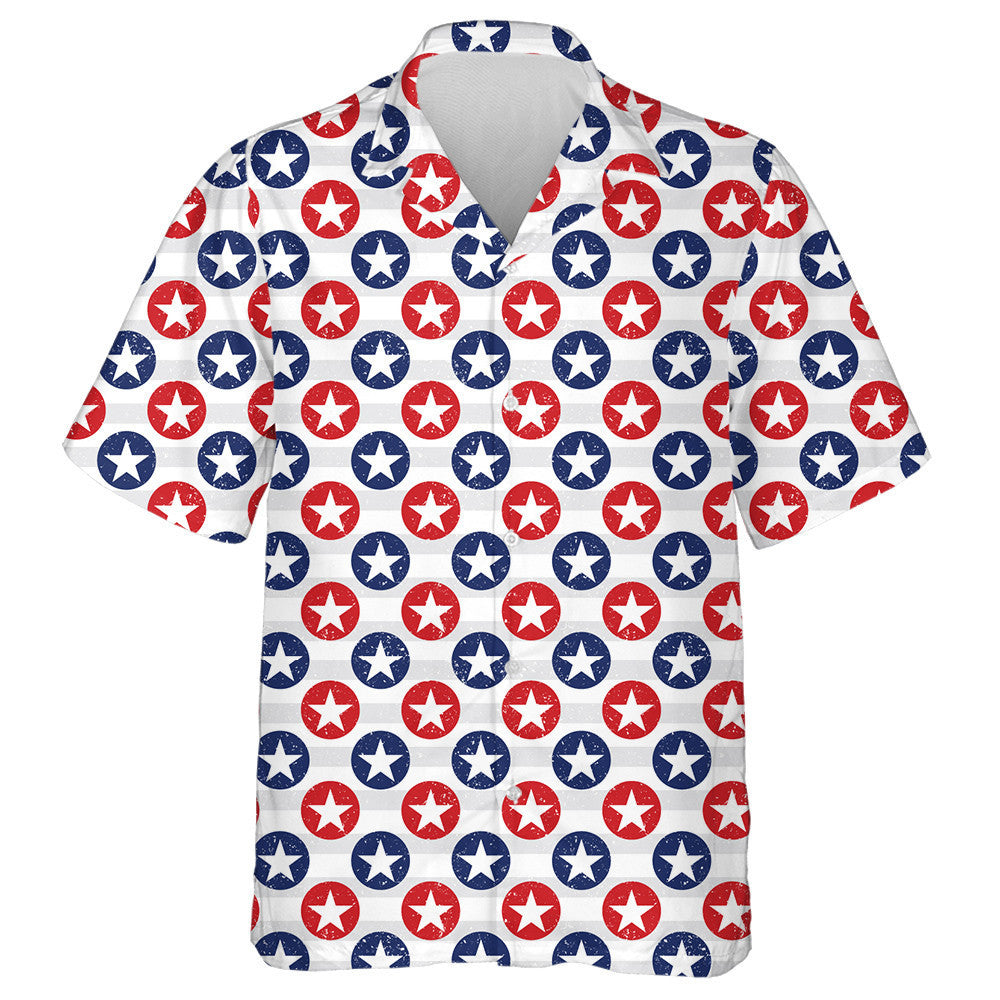 Grunge Style American Stars Circle Pattern Hawaiian Shirt,Hawaiian Shirt Gift, Christmas Gift