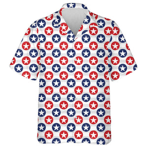 Grunge Style American Stars Circle Pattern Hawaiian Shirt,Hawaiian Shirt Gift, Christmas Gift