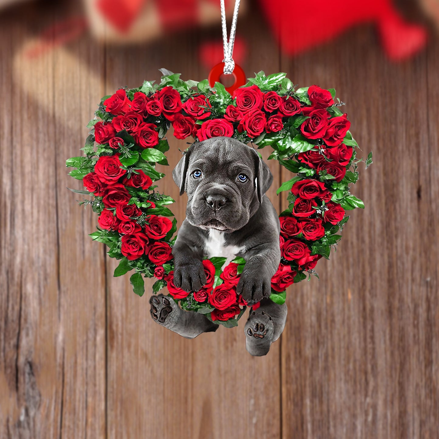 Cane Corso-Heart Wreath Two Sides Christmas Plastic Hanging Ornament, Happy Christmas Ornament, Christmas Gift, Christmas Decoration