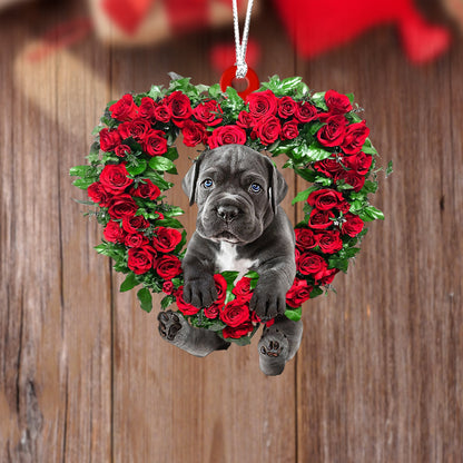 Cane Corso-Heart Wreath Two Sides Christmas Plastic Hanging Ornament, Happy Christmas Ornament, Christmas Gift, Christmas Decoration