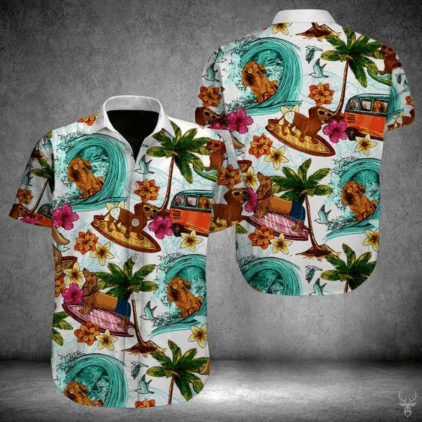 Dachshund On Beach Hello Summer Hawaiian Shirt,Hawaiian Shirt Gift, Christmas Gift