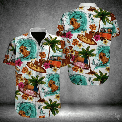 Dachshund On Beach Hello Summer Hawaiian Shirt,Hawaiian Shirt Gift, Christmas Gift